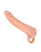 A realistic-looking, flesh-toned silicone prosthetic finger with a loop at the base end, reminiscent of The Great Extender 2 in 1 9 Inch Penis Extender and Stroker - Vanilla. The surface is textured with ridges and bends slightly, appearing to be a detailed anatomical replica by Nasstoys.