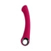 The Pleasure Curve G-Spot Vibrator with Finger Loop is a red, curved personal massager featuring a round, metallic base. Its sleek and modern design offers smooth contours for ergonomic use and powerful waterproof vibrations for an enhanced experience.