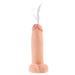 A candle designed in the likeness of human anatomy, featuring realistic veins and ridges, burns brightly at the top against a plain white background. Product Name: Loadz Realistic 8 Inch Squirting Dildo with Extra Large Load by XR Brands.