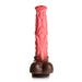 The Deluxe Centaur 10 inch Vibrating & Thrusting Silicone Fantasy Horse Dildo by XR Brands, in pink and brown, with a textured, fantasy-inspired phallic shape and a secure suction cup base for hands-free fun, is displayed vertically against a plain white background.