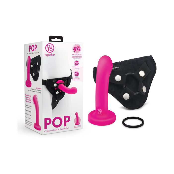 Pop Strap on Dildo & Harness Set in Pink Silicone - 5 inches