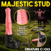 Promotional image for "Centaur Giant 13 Inch Silicone Fantasy Horse Dildo" from XR Brands. This fantasy dildo features a unique ribbed texture for added stimulation, is harness compatible, and includes a suction cup for hands-free fun. Background shows a mythical centaur in a forest setting. Crafted with premium silicone.