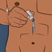 Illustration of a person holding the Arcwave Ion Pleasure Air Penis Masturbator from WOW, demonstrating its application to the intimate area. The depiction shows hands and torso visible, emphasizing the gentle care aimed at enhancing comfort and stimulating Pacinian receptors.