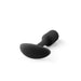 A B-vibe Snug Plug 1 Weighted Silicone Butt Plug in black, weighing 2 oz, is shown against a white background. This silky silicone sex toy features a teardrop-shaped, flared base and a smooth, cylindrical insertion end.