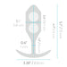 A diagram illustrating the dimensions of a grey-colored B-vibe Snug Plug 3 weighted silicone butt plug. The Snug Plug is 5.1 inches (13 cm) in height and has a width of 3.38 inches (8.6 cm). Other measurements include circles with a diameter of 1.5 inches (3.8 cm) and a thickness of 0.4 inches (1 cm).