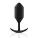 The B-vibe Snug Plug 4 XL Weighted Silicone Butt Plug (9 oz) in black, by b-Vibe, is designed for anal play with a tapered and smooth design, featuring a narrow neck and a curved base. Positioned upright against a plain white background, this snug plug offers the perfect balance of comfort and stimulation.