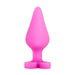 The Be Mine Naughty Candy Heart Butt Plug - Pink by Blush is a charming pink hue silicone butt plug, crafted with a bulbous body that narrows to a point and flares out at the base. Ideal for anal beginners, this heart-shaped plug adds a touch of whimsy and comfort.