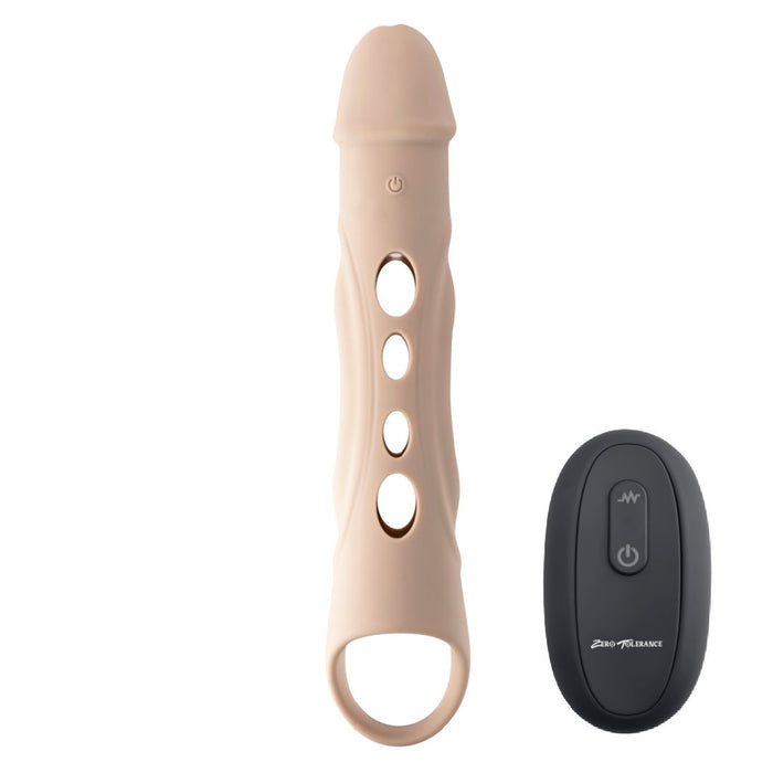 Big Boy Vibrating Silicone Penis Extender with Remote - Vanilla