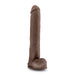 The Big Daddy 14 Inch Dual Density Suction Cup Dildo - Chocolate by Blush features a realistic-looking, veiny texture with a flexible spine and stands upright on its strong suction cup base.