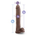 The "Big Daddy 14 Inch Dual Density Suction Cup Dildo - Chocolate" by Blush is shown, showcasing its realistic design and detailed sizing measurements. The dimensions include a total length of 14 inches, an insertable length of 11.5 inches, a circumference of 7.75 inches, and a diameter of 2.5 inches. It features a strong suction cup and is body safe for your peace of mind.