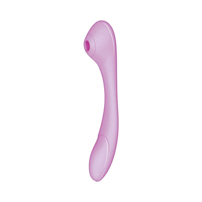 The Nasstoys Blaze Air Pulsation and G-Spot Bendable Double Ended Vibrator in purple features a sleek, ergonomic design with a rounded end and a small, concave section near the top that offers air pulsation capabilities. The background is plain white.