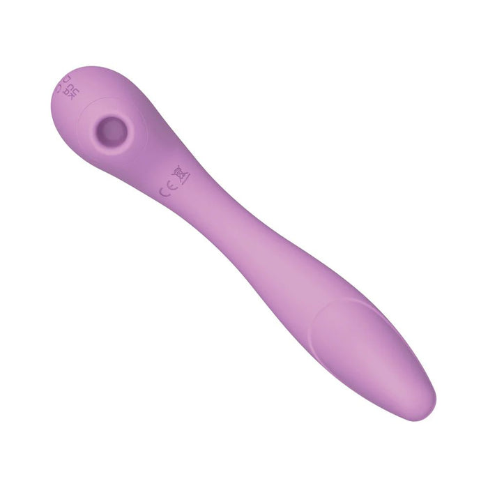 A close-up of the Blaze Air Pulsation and G-Spot Bendable Double Ended Vibrator in purple by Nasstoys, designed for couples and featuring advanced air pulsation technology.