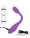 The image shows the Bliss Flex O Teaser Slim First Time G Spot Vibrator by CalExotics, featuring a purple, curved design with a bulbous tip. The product highlights "Silky Smooth," "Body Safe," and "Powerful" as key features. A black USB charging cord is connected to the vibrator and placed below it, accompanied by the text "USB Charging Cord Included." This waterproof toy delivers intense vibration for ultimate G-spot pleasure.