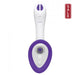 The Bloom Nipple & Pussy Rechargeable Pump by Doc Johnson is a white handheld device with a purple circular base and two buttons near the top. "AIR RELEASE" is written on it, indicating its suction function. Featuring interchangeable heads and a transparent central section, this versatile gadget caters to various needs.