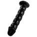 A black, spiral-shaped object with a tapered tip and wide base, resembling a large, textured screw—ideal for enhancing your experience with the Pipedream Products Body Dock Thrusting Sex Machine with Remote.