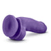 A Bold Beefy 7 Inch Dual Density Suction Cup Dildo in purple, from the Blush brand, rests on a white background.