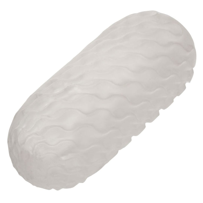 A single white TPR Thermoplastic Elastomer Boundless Discreet Reversible Nubby Stroker (2 Sensations in 1) designed for discreet pleasure, isolated on a white background by CalExotics.