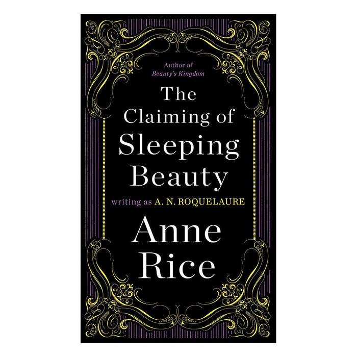 The image shows the cover of the erotic fantasy book "Claiming of Sleeping Beauty" by Penguin. The cover is black with elaborate golden designs framing the text, which is written in white and gold lettering. The author of "Beauty's Kingdom" is noted at the top.