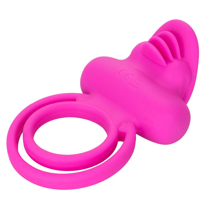 Clit Flicker Pink Silicone Vibrating Cock Ring with Tongues