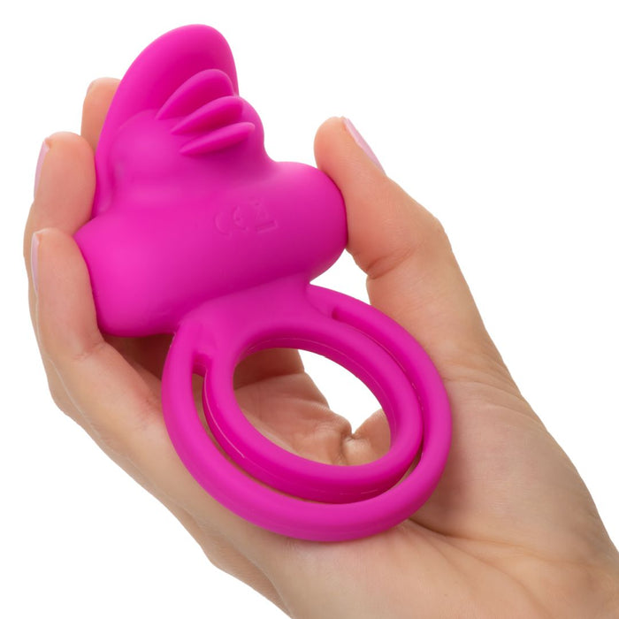 Clit Flicker Pink Silicone Vibrating Cock Ring with Tongues