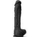 An image of a Colours Realistic 12 Inch Silicone Suction Cup Dildo - Black by NS Novelties designed with lifelike detailing including veins, a defined head, and testicles. The silicone dildo stands upright against a plain white background.