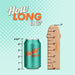 A green can of Betty Soda is placed next to an NS Novelties Colours Realistic 7 Inch Silicone Suction Cup Dildo - Milk Chocolate shaped like a thumb. The image asks "How long is it?" in bold, white, and orange text. The can measures 4.83 inches, and the dildo shows measurements up to 7 inches, perfect for comparing with beginner friendly sex toys.