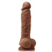 A realistic silicone dildo with textured veins and a detailed head, standing upright on a flat base, perfect as a beginner-friendly sex toy. Introducing the NS Novelties Colours Realistic 7 Inch Silicone Suction Cup Dildo - Milk Chocolate.