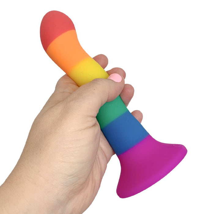 Colours Wave Pride Edition 6 Inch Silicone Rainbow Dildo held in hand