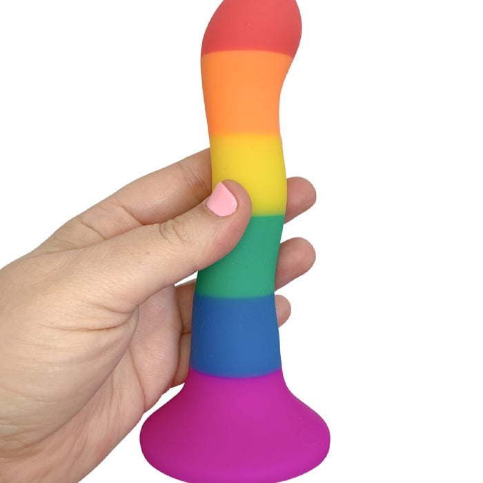 Colours Wave Pride Edition 6 Inch Silicone Rainbow Dildo held in hand