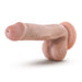 A realistic silicone model of a human penis and scrotum, the Coverboy Ranger Rob 6 Inch Dildo in Vanilla by Blush, is shown. The beginner-friendly toy features lifelike details including texture, shape, and color. It is set against a plain white background.