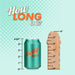 An image showing a "Coverboy Ranger Rob 6 Inch Dildo - Vanilla" from Blush, next to a wooden ruler with measurements. The text at the top reads "How long is it?" in white and orange. The background is turquoise with white polka dots, adding a realistic texture to the scene.