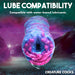 A vibrantly colored, extraterrestrial-like object with a wavy texture is depicted in a surreal, cosmic landscape. The text above it reads "Lube Compatibility: Compatible with water-based lubricants." This premium silicone Cyclone Squishy Alien Vagina Role Play Stroker by XR Brands features a textured inner tunnel. At the bottom, the text "Creature Cocks" is visible.