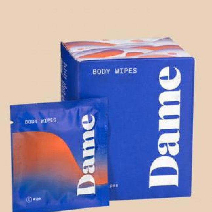 Dame Aloe Infused Body Wipes - 15 Count product box and wipe package 