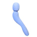 A periwinkle-colored, ergonomic personal massager from Dame Products, with a smooth, rounded head and a curved design, intended for therapeutic or clitoral stimulation use.