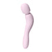 Introducing the Dame Com Ergonomic Waterproof Wand Vibrator in Quartz by Dame Products. This personal massager, crafted from medical-grade silicone, boasts a curved handle and a bulbous head designed for ergonomic use. Its smooth surface features subtle button controls along the handle to vary vibration settings, making it perfect for clitoral stimulation.