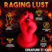 The image showcases a fantasy-themed, red silicone adult toy called the "Demon Claw Fisting Silicone Dildo" by XR Brands. Surrounding the Demon Claw are icons highlighting its features: high-quality silicone, phthalate-free, high fantasy design, harness compatible, and strong suction-cup base.