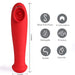 An image of the Destiny Red Clitoral Suction Vibrator with Tongue by Maia Toys is displayed vertically, featuring control buttons. The dimensions are 7.5 inches in height and 1.5 inches in width. Icons on the right highlight its features: medical-grade silicone, rechargeable, waterproof, 15 suction patterns, 15 functions, bendable design, and a vibrating tongue.