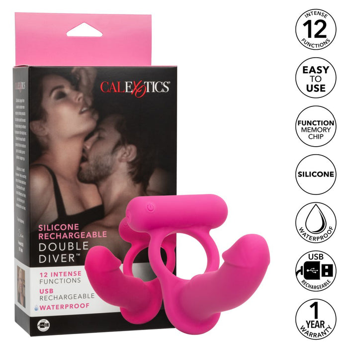 Double Diver Vibrating Pink Cock Ring for Double Penetration