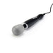 The Doxy Extra Powerful Wand Vibrator - Black by Doxy is a handheld electric massager featuring a gray, rounded head made of medical-grade silicone, connected to a power cord. The handle includes multiple control buttons, making it ideal for providing muscle relief and relaxation.