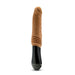 An image of the Dr. Arthur Vibrating Thrusting Gyrating Realistic Silicone Dildo in Caramel by Blush. This body-safe silicone dildo features a lifelike, textured design with a ribbed area near the base for added stimulation. The ergonomic black handle is smooth and sleek, providing realistic thrusting pleasure.