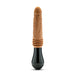 Introducing the Blush Dr. Arthur Vibrating Thrusting Gyrating Realistic Silicone Dildo in Caramel, featuring a ribbed section for added stimulation, silicone body-safe material, and a sleek black base.