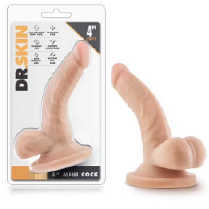 Dr. Skin 4 Inch Mini Cock Dildo with Balls - Vanilla (for Beginners)