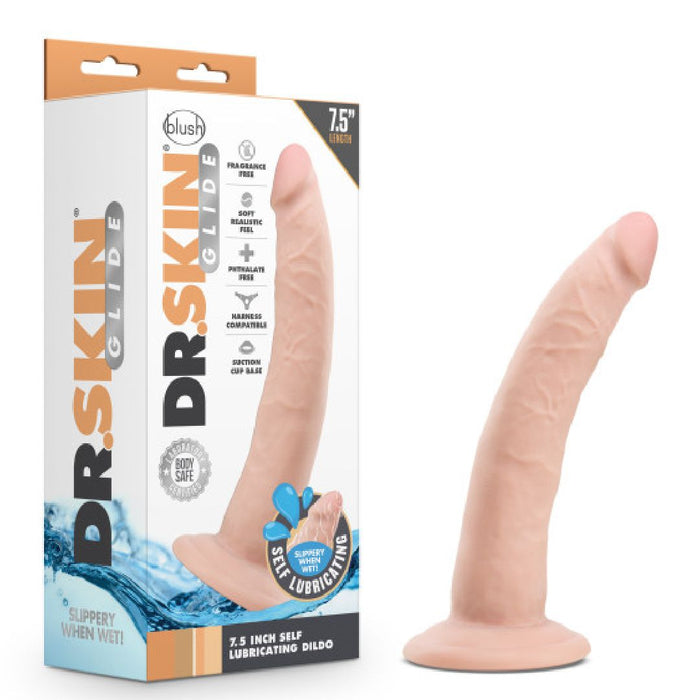 Dr. Skin Glide Self-Lubricating 7.5 Inch Dildo - Vanilla