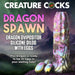 Promotional image showcasing a fantastical silicone dildo, designed to mimic the vibrant tail of a dragon. The text reads, "XR BRANDS DRAGON SPAWN DRAGON OVIPOSITOR SILICONE FANTASY ROLE PLAY DILDO WITH EGGS. This dragon is primed to lay its eggs in your eagerly awaiting hole!" The background features a mystical landscape with majestic mountains and a luminous sky.