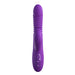 The Fantasy For Her Thrusting Warming Rabbit with Clitoral Stimulating Tongues by Pipedream Products is a purple, ribbed personal massager designed with a streamlined shape. It features three buttons near its base adorned with icons for various functions. This waterproof vibrator offers a smooth texture and a slightly tapered tip, specifically engineered to provide an all-encompassing clitoral stimulation experience.