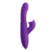 The Fantasy For Her Thrusting Warming Rabbit with Clitoral Stimulating Tongues by Pipedream Products is a purple ribbed silicone vibrator featuring a curved end and a secondary attachment designed for clit stimulation with small, soft prongs. This G-spot rabbit boasts a sleek, ergonomic design with a textured shaft for enhanced sensation.