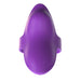 A top-view image of the Fantasy For Her Waterproof Purple Finger Vibrator by Pipedream Products, featuring a smooth, oval-shaped silicone design with two small wing-like extensions on either side, resembling a minimalistic, futuristic gadget. Known for its 10 vibration patterns and sexy secret allure, the object is isolated on a white background.