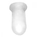 The Fat Boy Ultra Fat 5.5 Inch Penis Girth Extender Sleeve with Ball Strap by Perfect Fit Brand features a white, smooth, bulb-shaped design with a rounded bottom and a slightly flared top. This modern creation boasts a clean, minimalist aesthetic and a glossy finish that gives it an ultra-real feel and sleek appearance reminiscent of SilaSkin™.