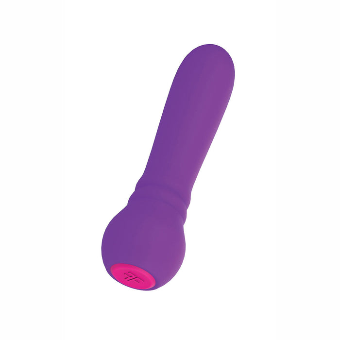 Introducing the FemmeFunn ULTRA BULLET Powerful Silicone Vibrator by Femmefunn, a premium handheld massage device featuring a rounded head and an ergonomic handle. The product comes in various colors, with a notable purple body and pink base housing the power button. This USB rechargeable gadget is expertly designed for personal massaging and relaxation.