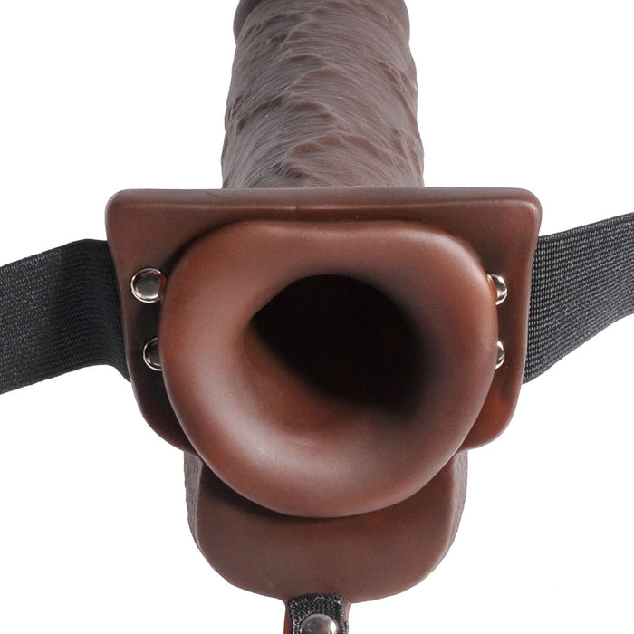 Fetish Fantasy Hollow Squirting Dildo (9 Inch) w/Balls & Strap-on Harness - Chocolate